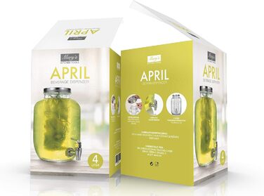 Диспенсер для напоїв Mary's Kitchen Tools 4 літри зі скляною колбою та вставкою для фруктів | з краном | для води, лимонаду, соку, пуншу