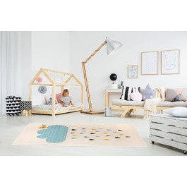 Килимок Domdeco Baby & Children's Rug YLVIE, висотою 7,5 мм з коротким ворсом, з мотивом птаха та хмари, для дитячої/дитячої/ігрової кімнати, з синтетичних волокон, бежевий 120x170см Бежевий 120 x 170 см