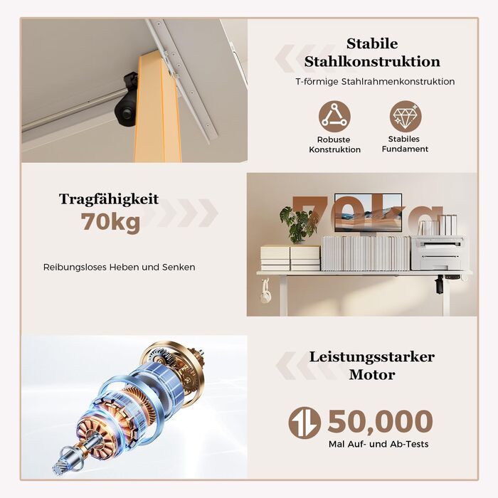 Регульований за висотою стіл Klicelor з двома висувними ящиками, електричний, для роботи стоячи, ергономічний, 100 x 60 см, білий