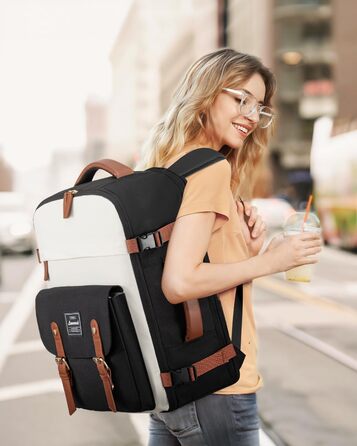 LOVEVOOK Рюкзак для ручної поклажі, жіночий рюкзак для подорожей, водонепроникний рюкзак для ноутбука 17 дюймів, шкільний рюкзак для жінок/студенток, чорний, коричневий (45x32x15 см)