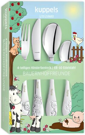 Дитячий набір посуду Kinderbesteck з гравіюванням імені, від 3 років, подарунок на хрещення/день народження, посуд для дітей, фермерський стиль