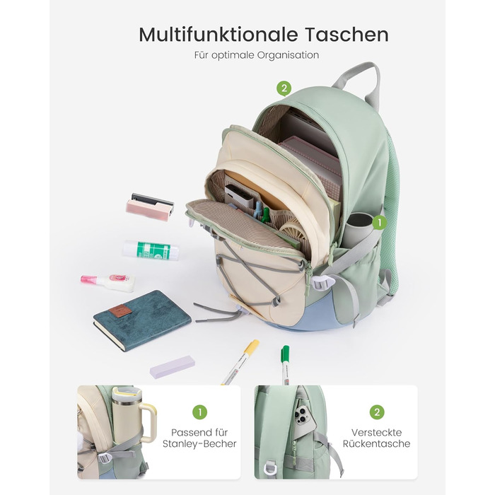 Шкільний рюкзак LOVEVOOK для підлітків, дівчаток, 5 клас, з нагрудною стрічкою, легкий, 15.6 дюймів (зелено-біло-блакитний)