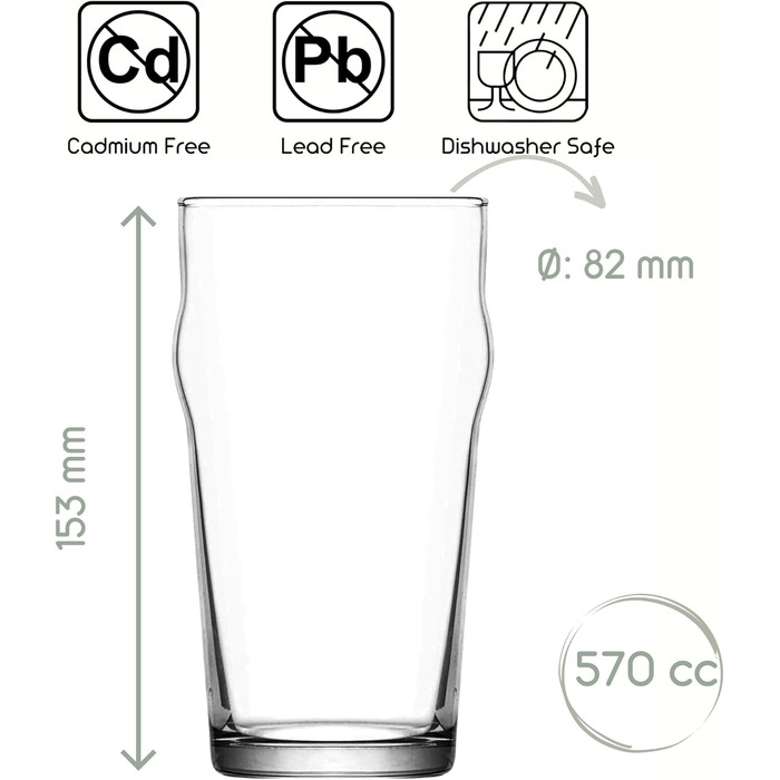 Набір келихів для пива LAV Premium Pint, 6 шт. 570 мл, 100 без свинцю, келихи для крафтового пива та лонг-дрінку