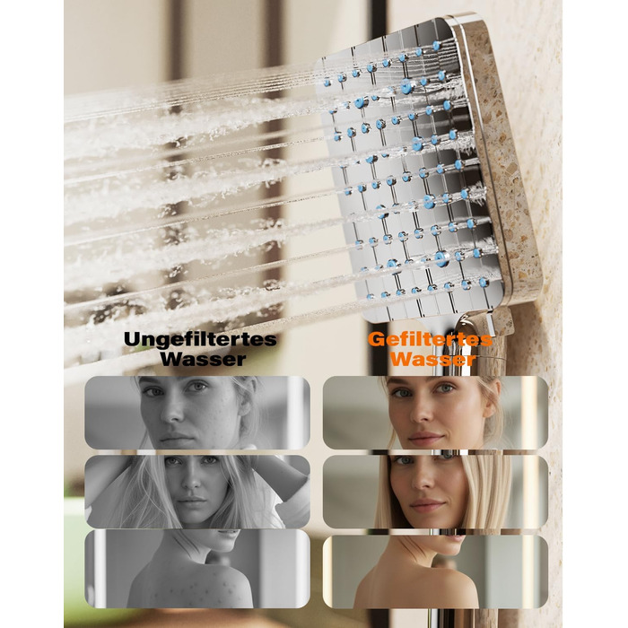 Фільтр для душу Cobbe з шлангом, високонапірна ручна лійка з 20-ступеневою фільтрацією, економна лійка з 6 режимами струменя, підвищення тиску, для жорсткої води (Q7.chrom)