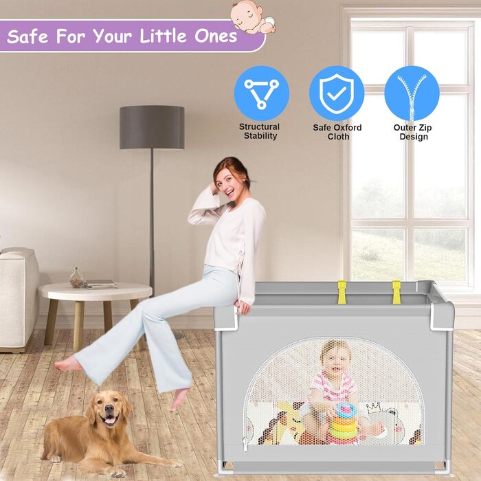 Ляльковий загін для малюків, 120x120 см з ігровим килимком, складаний, з дихаючим мережем та присосками (90x90 см з матрацом)