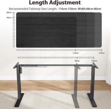 Електричні ніжки для столу з регулюванням висоти, з потужним мотором, на коліщатках, з 3 рівнями пам'яті та захистом від зіткнень, 72-116 см
