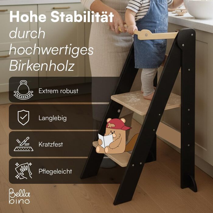 Bellabino Tay - навчальний столик-лесенка для дітей від 1 року. Регульована висота, складаний, білий, дерев'яний (бірка), безпечний, з захистом від перекидання. Montessori