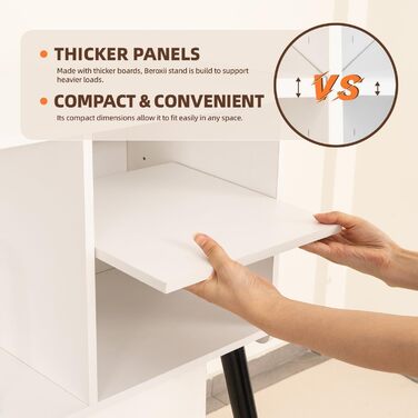 Стіл для програвача вінілу, підставка для програвача в стилі середини століття з місцем для зберігання до 150+ платівок, шафа для вінілових платівок з регульованими полицями (білий)