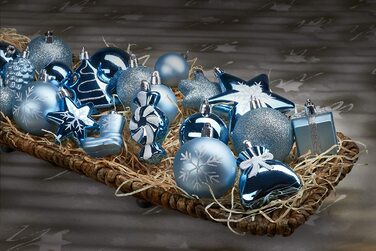 БРУБЕЙКЕР набір з 77 предметів Різдвяні дрібнички для ялинки-пластик / Срібло (Світло-блакитний)
