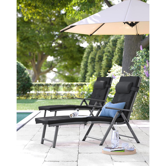 Лежак SONGMICS GCB24BK з товстою матрацом 6 см, алюмінієвий, неслизький, дихаючий, регульований, вантажопідйомність 150 кг, чорний