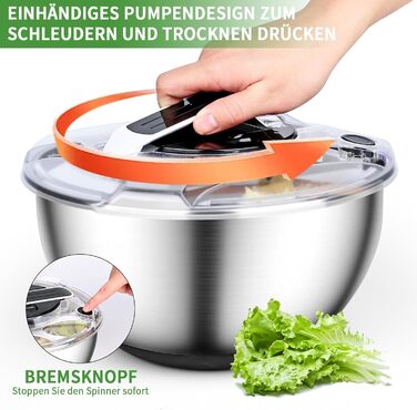 Салатниця-центрифуга 4.5л з нержавіючої сталі - для миття овочів, зелені та ягід