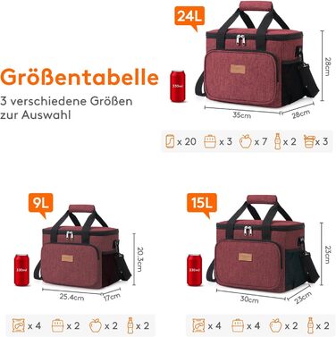 Термосумка-холодильник Lifewit 15л, червоний: сумка для ланчу, пляшок, пляжу, подорожей. Ізольована, водонепроникна, складана