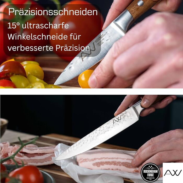 Набір кухонних ножів Rockingham Forge Ashwood 8 предметів з дерев'яною підставкою, точилка та ножиці – професійні ножі з нержавіючої сталі, преміум-якість