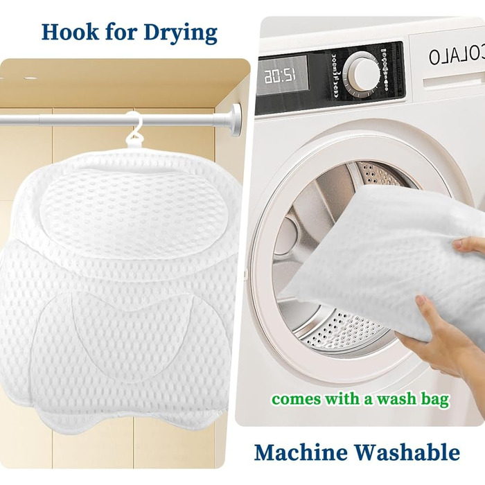 Подушка для ванни, розслаблююча підтримка шиї та спини, біла, з мішком для білизни