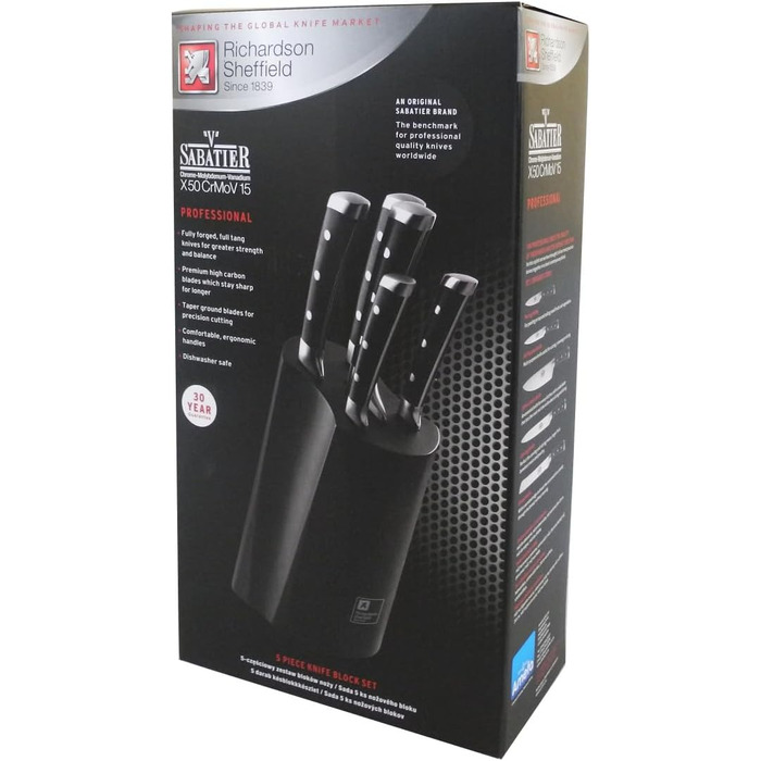 Набір кухонних ножів Sabatier Professional 5-ти предметний у блоці, чорний колір | Richardson Sheffield, преміум якість