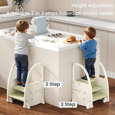 Дитячий тритул Hominewti з регулюванням висоти, 2-3 сходинки, з антиковзким покриттям та підлокітниками. Підходить для ванної кімнати, дитячої кімнати та кухні (зелений)