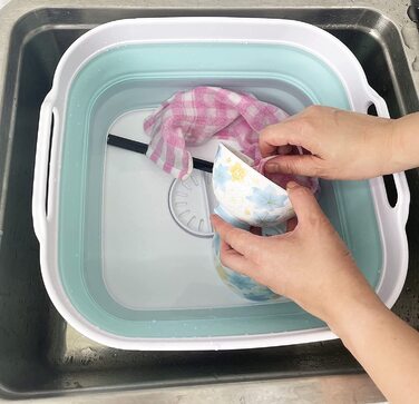 Складаний піддон SAMMART 0L зі зливною пробкою-складна раковина-переносна раковина для посудомийної машини-компактне кухонне відділення для зберігання (White / Lake Green, 1)
