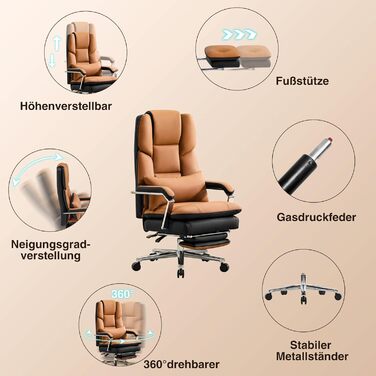 Ергономічне крісло для офісу, шкіра PU, крісло для начальника, 200 кг, з підніжкою та підтримкою попереку, для дому та офісу, регульоване, висока спинка, чорне, 1 шт.