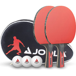 Набір для настільного тенісу JOOLA Duo Carbon 2 ракетки для настільного тенісу 3 м'ячі для настільного тенісу чохол для настільного тенісу, Червоний / Чорний, Одномісний, з 6 предметів