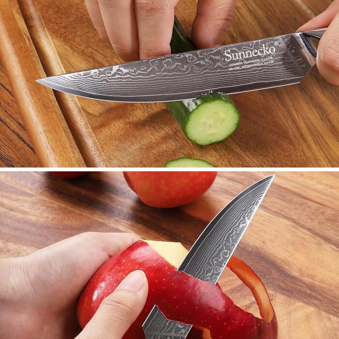 Ніж Sunnecko Дамаск - кухонний ніж. Гострі ножі з дамаської сталі. Азіатський універсальний кухонний ніж для дому та кухні з ергономічною ручкою (ніж для стейка)