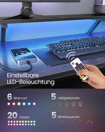 Комп'ютерний стіл VASAGLE L-подібний з розетками, LED-підсвічуванням та USB-портами, 150 x 120 x 76 см, чорний, LWD095B01