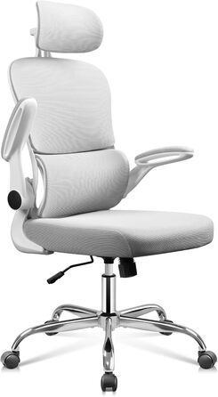 Офісне крісло Devaise Ergonomічне, з підтримкою попереку, 3D-підголівник, регульовані підлокітники, дихаюча сітка спинки, функція гойдання, для офісу та дому, до 150 кг, сірого кольору