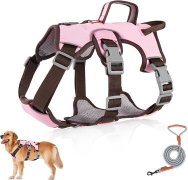 Шлейка для собак з повідцем, з захистом від втечі, протиударна, безпечна, для малих і середніх собак (S, рожева)