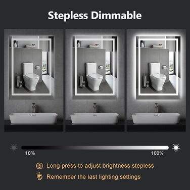 Дзеркало для ванної кімнати зі світлодіодним підсвічуванням 50x70 см, LED дзеркало з сенсорним вимикачем, 80x60 см з 3-кольоровим регулюванням яскравості