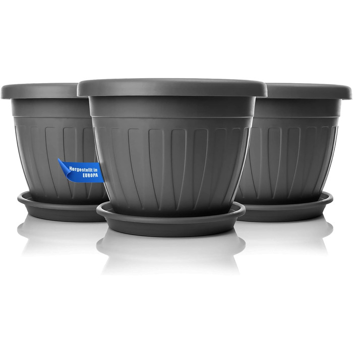 Плантатор BigDean 3X з підставкою, ø50xH38 см, антрацит - вологостійкий горщик для квітів - з водостоком, UV-стійкий, з міцного пластику - для внутрішнього та зовнішнього використання, Made in Europe