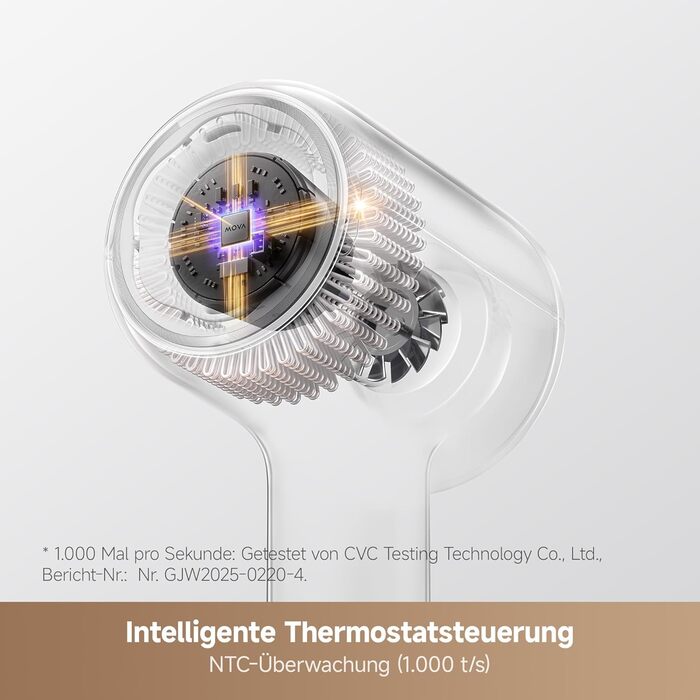 Фен для волосся MOVA Shine 20 з дифузором, високошвидкісним двигуном та плазмовим доглядом, NTC-контролем температури, Gold