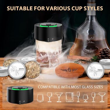 iDiskk Набір для копчення коктейлів: електричний димогенератор для віскі, бурбон, міксологія, вбудований запальник, 6 дерев'яних стружок