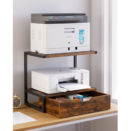 Підставка для принтера IBUYKE 2-ярусна, столик з полицею, органайзер для офісу, TLJ015W (Коричневий)