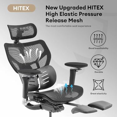 Офісний крісло MUSSO X700 з регульованою поперековою підтримкою GlideTrack, 6D підлокітниками, 4D підголівником та зсувною основою та підставкою для ніг – інтелектуальний комфорт для роботи, навчання та геймінгу (чорний)