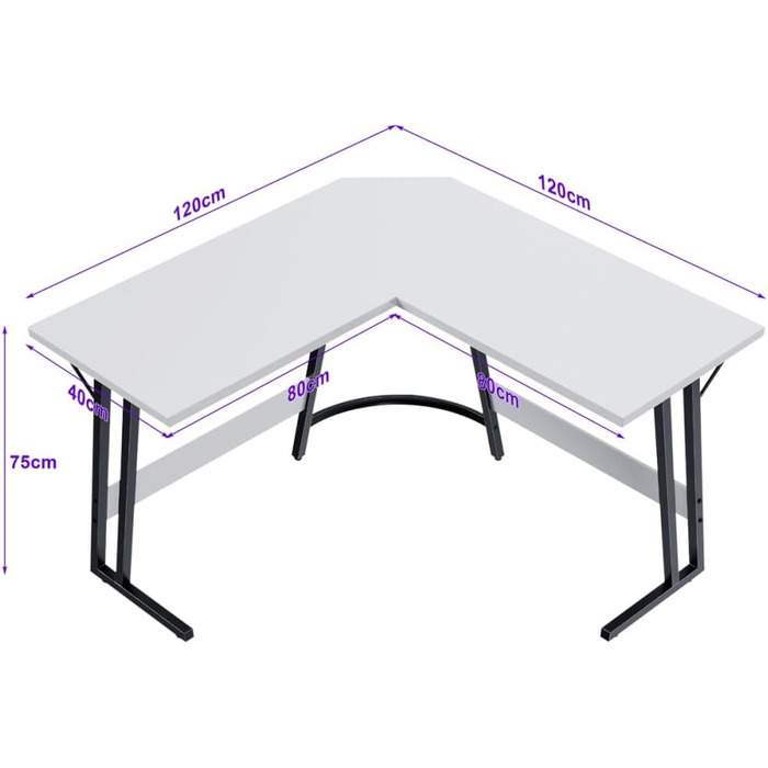 Ігровий стіл Devoko L-подібної форми 120x120x75см, кутовий письмовий стіл, білий матовий
