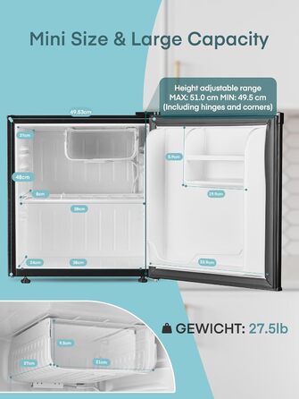 Міні-холодильник FOHERE 46L з відділенням для льоду | Компактний холодильник | Регулювання температури, енергозбереження, тиха робота | Холодильник для напоїв ідеально підходить для офісу, кемпінгу та геймінгу | Змінний бік відкривання дверцят | Чорний