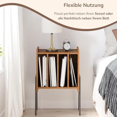 ACAZA: Стіл для програвача вінілових платівок з 4 відсіками – 66 x 40 x 30 см – Дерево та метал (Вінтаж, Колір: Коричневий)