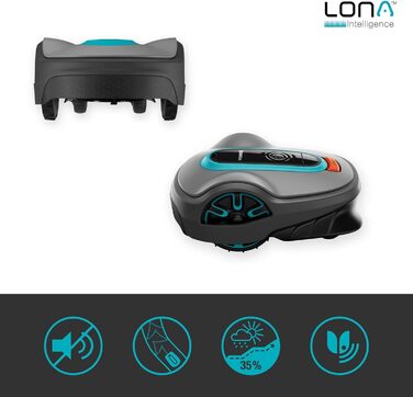 Робот-газонокосачка Gardena Smart Sileno Life 1000: інноваційна технологія LONA KI, SensorControl, для схилів до 35%, з smart Gateway, UK-версія (19702-68), чорний/бірюзовий/сірий