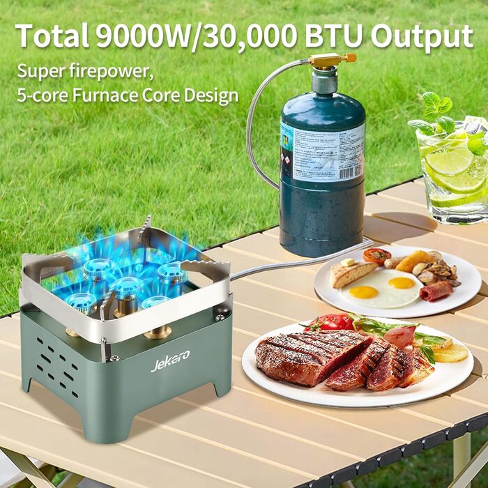 Газовий намет 9000W для кемпінгу, похідний, з нержавіючої сталі, для бутанових картриджів MFS-1a, для пікніків, трекінгу, хайкінгу, з кейсом, зелений