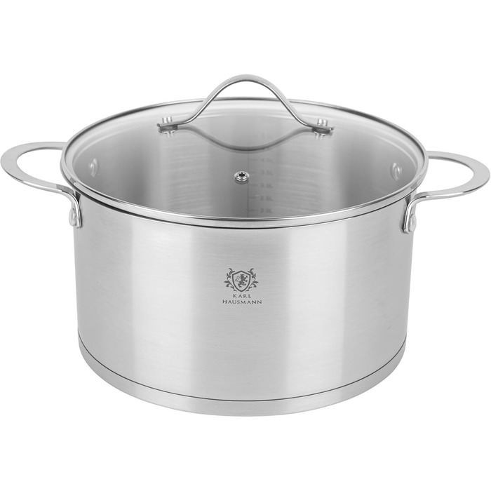 Нержавіюча каструля Karl Hausmann 3.6L з нержавіючої сталі з кришкою (20 см) - для всіх типів плит, включаючи індукцію