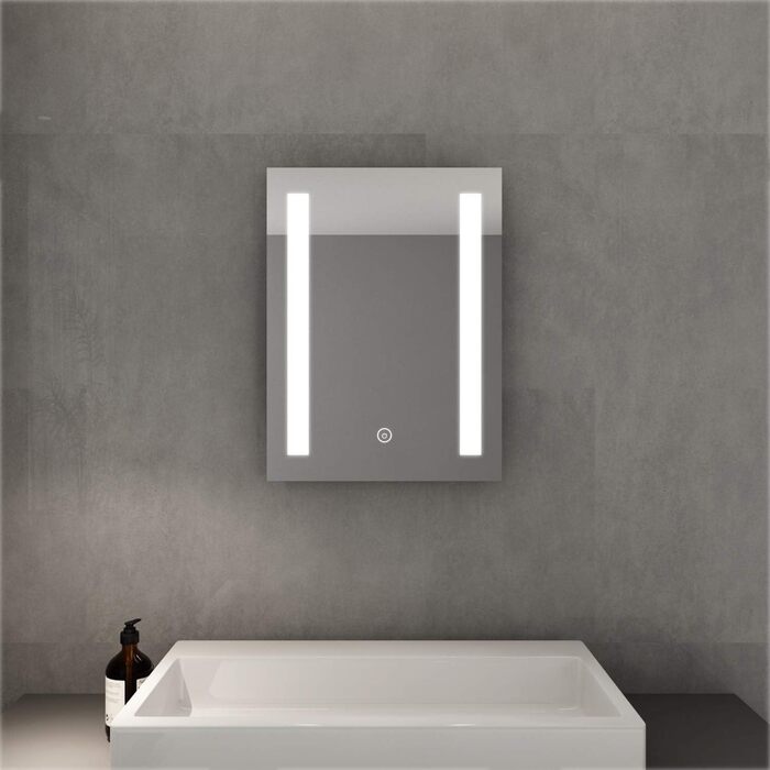 Елегантне дзеркало для ванної кімнати з LED-підсвічуванням 45x60 см, холодне біле світло, IP44, енергозбереження, для ванної кімнати, настінне