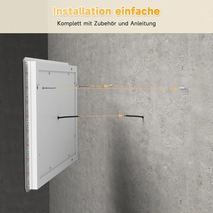 Дзеркало для ванної кімнати SONNI LED з підсвічуванням 50x70 см, сенсорне керування, 3 кольори світла, проти запотівання, функція пам'яті, білий