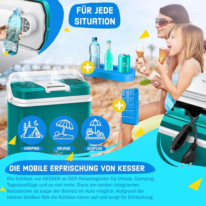 Автомобільний термобокс KESSER 24л: Електричний холодильник/грілка 12/230V для авто, човна, кемпінгу. Режими ECO та MAX. Зелений