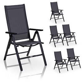 Садовий стілець KHG Складаний стілець Alu з високою спинкою, регульована спинка в 8 напрямках з підлокітником, антрацитово-сірий атмосферостійкий до іржі, 120 кг з можливістю завантаження, балконний стілець, попередньо зібраний, пластикова тканина (6 шт. )