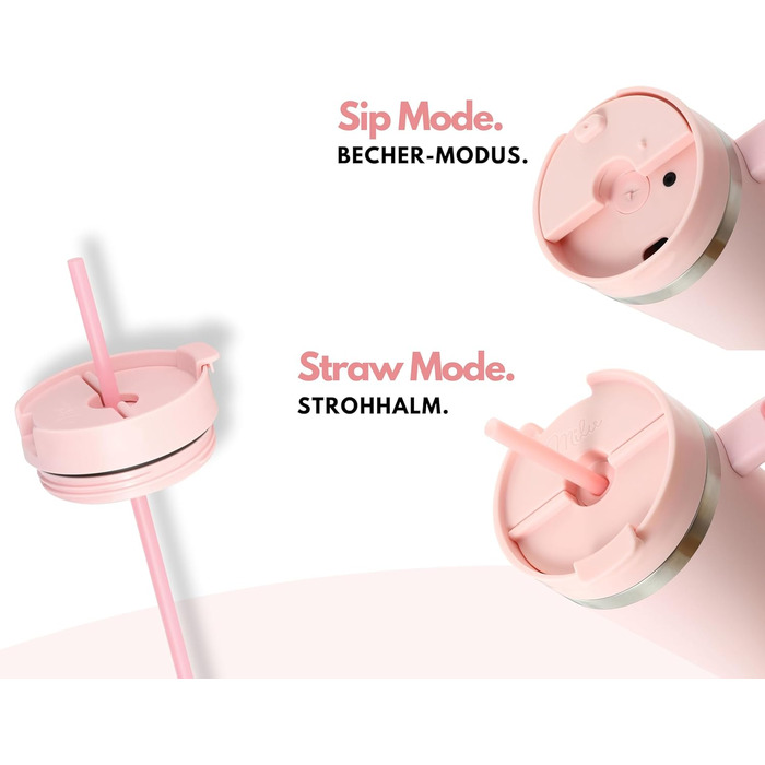 Термокружка Milu 1200 мл з трубочкою та ручкою – подарунок на Великдень для жінок та чоловіків. Ідеї подарунків для тата, мами, друга, подруги. Подарунки на День батька та День матері. Подарунки для дідуся та бабусі (1200 мл, Blossom Pink)