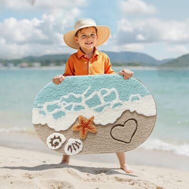 Килимок для ванної кімнати DEXI Ovale Beige, 61 x 110 см, з антиковзким покриттям та малюнком 'Морські зірки'