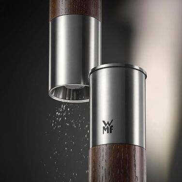 Мельниця для спецій WMF Nature Pro – соляна та перечна мельниця з керамічним механізмом, регульованим ступенем помелу, легко заповнюється, кришкою для захисту аромату, довговічний нержавіючий сталь та дерево, ручна (темно-коричнева)