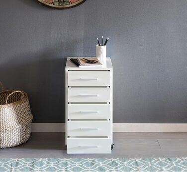 Роликовий контейнер FineBuy білий, 33 x 63 x 38 см, з 5 висувними ящиками. Шафа для офісу, письмовий стіл, домашній офіс