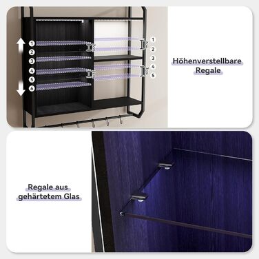 Підвісні полиці YU YUSING з RGB підсвічуванням (7 кольорів), з 8 гачками, для ігор, демонстрації, декору спальні, кухні, бару, ігрової кімнати, шестикутна форма (82.5x80x21.5 см)