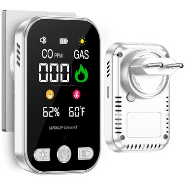 Газовий та CO-детексор 4-в-1 з розеткою для дому, HD12 Білий. Виявлення CO, газу (природний газ, LPG, метан, пропан, бутан)