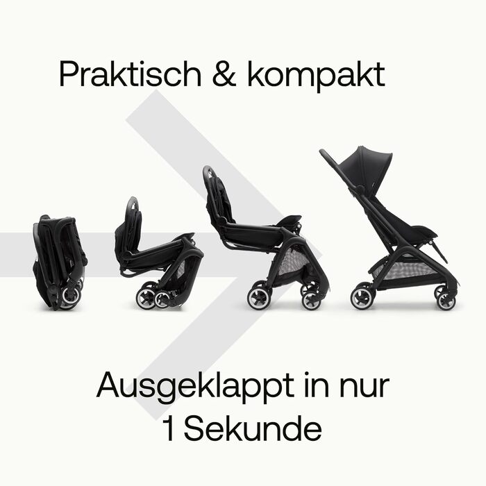 Bugaboo Butterfly: ультракомпактна коляска для подорожей, легка та зручна, складається одним рухом, ергономічна для міста, для малюків від 6 місяців, з великим об'ємом багажника (Midnight Black, Bundle)